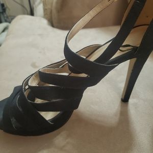Black suede stiletto sandals